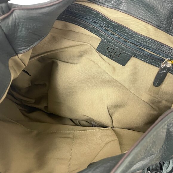 Gili Womens Shoulder Handbag Medium Green Fringe Pebbled Leather Satchel Purse - Picture 4 of 10